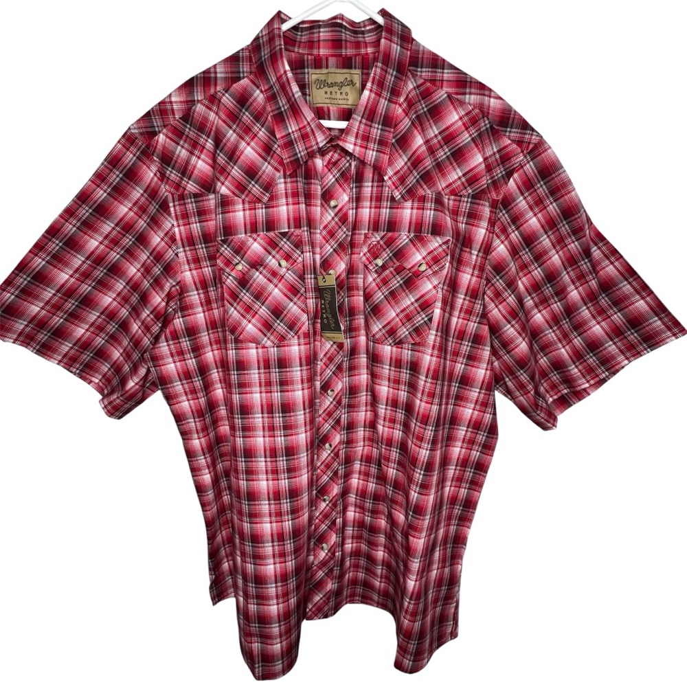 WRANGLER Retro Modern Fit Red Plaid Short Sleeve Shirt Men's Plus Sz 3XTall